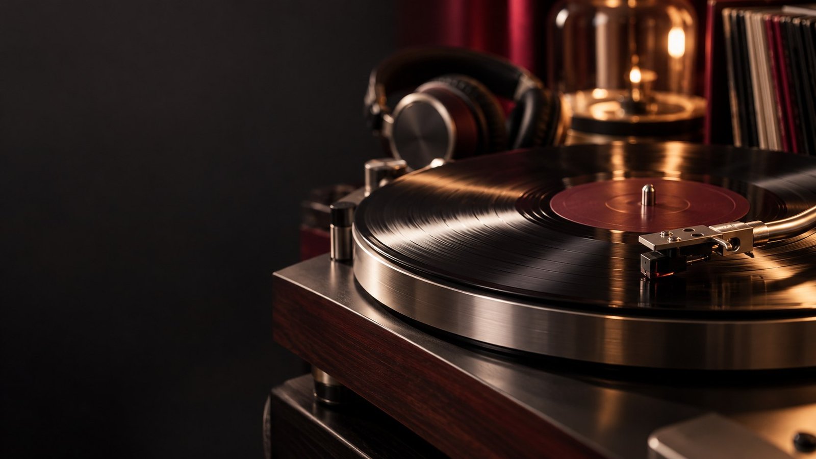 Temsili müzik dinleme ortamında plak ve pikap